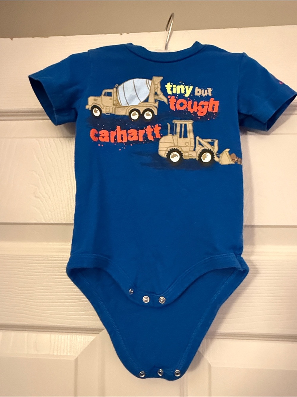 Carhartt Blue Construction Graphic Baby Onesie 18mo